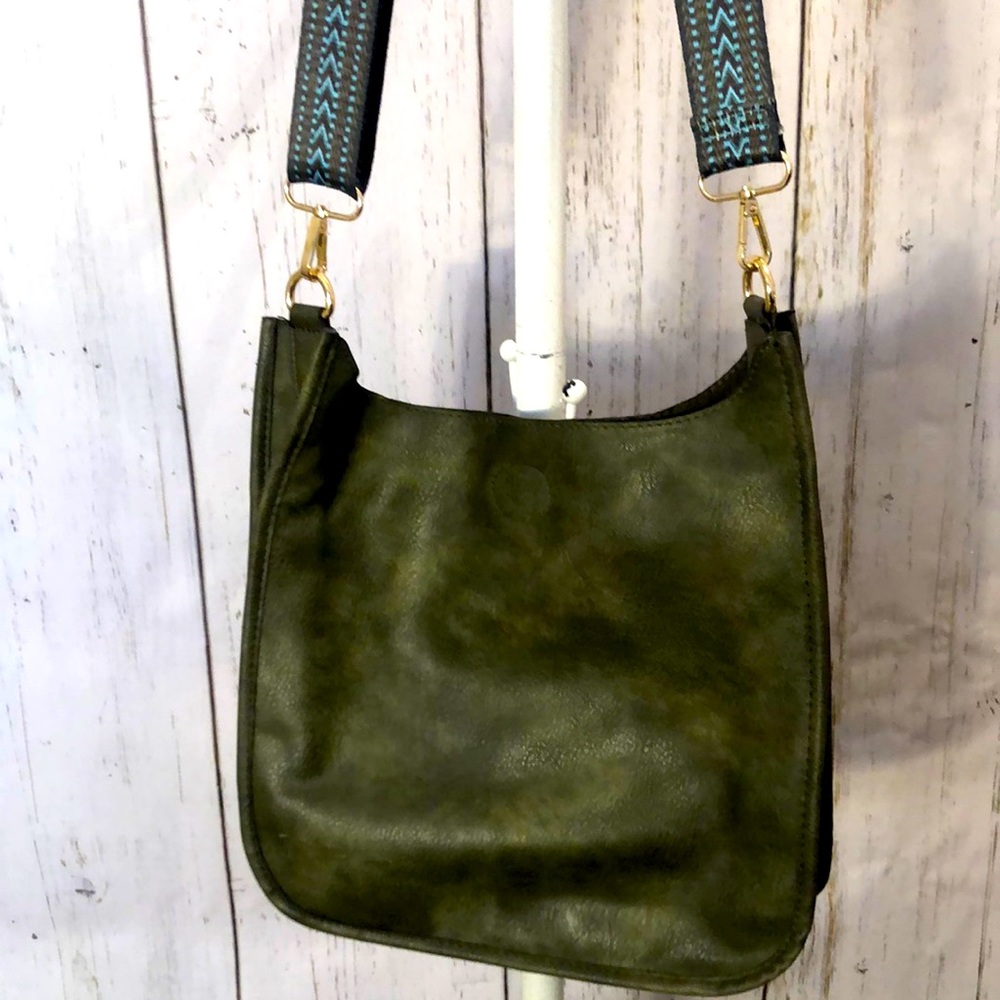 Olive green crossbody tote.